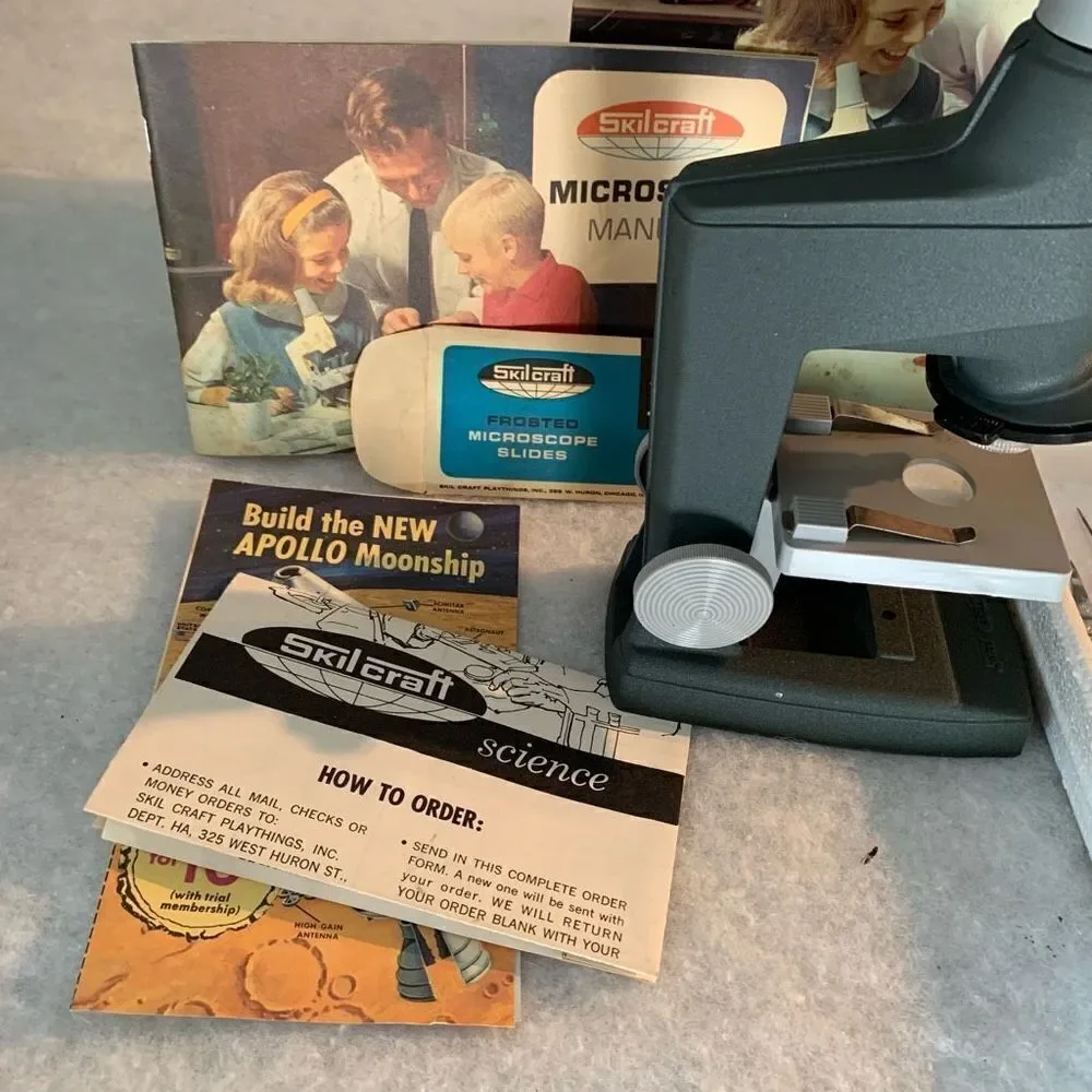 Vintage 1960’s Skilcraft Lab #416 Senior Metal Microscope Set & Box